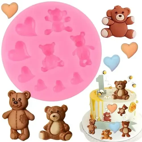 Bear Silicone Fondant Molds Heart Candy Chocolate Mold for Cake Decorating Cupcake Topper Gum Paste Polymer Clay - QDMOLDS