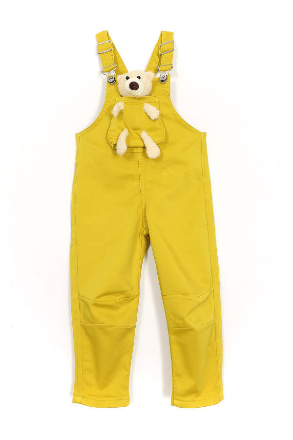 Ayıcık Aksesuarlı Kısa Paça Unisex Bebek Çocuk Salopet Sarı - Sarı - 1