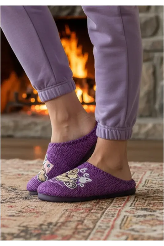 Ayıcık Motifli Rahat Taban Ev Bahçe Balkon Çeyiz Bohça Terliği-EFLATUN - 4