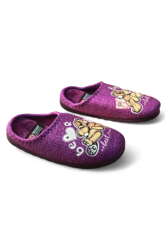 Ayıcık Motifli Rahat Taban Ev Bahçe Balkon Çeyiz Bohça Terliği-EFLATUN - 5