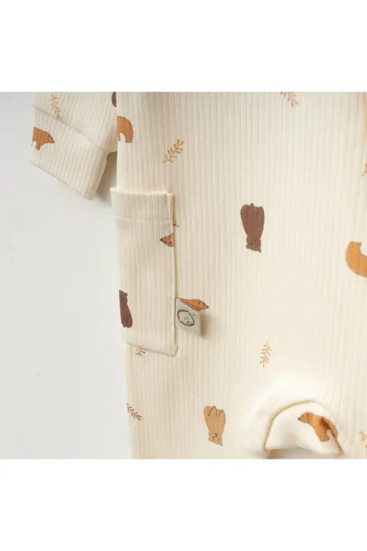 Ayıcıklı %100 Pamuk Fermuarlı Tulum-ayı - 2