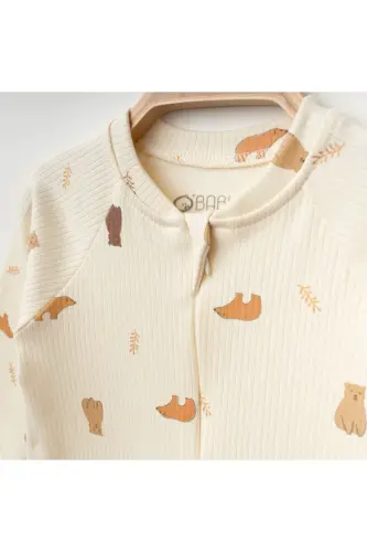 Ayıcıklı %100 Pamuk Fermuarlı Tulum-ayı - 3