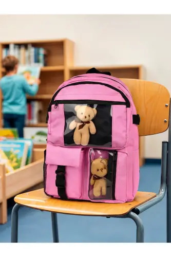 Ayıcıklı Çok Gözlü Unisex Çanta-fuşya - 3