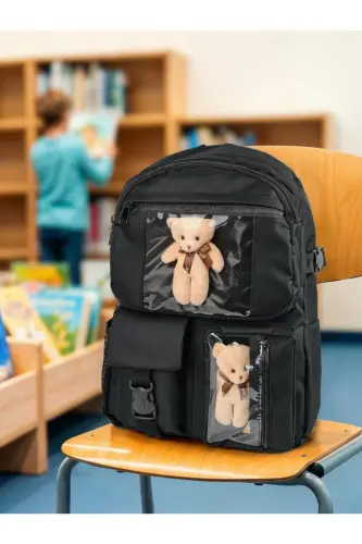 Ayıcıklı Çok Gözlü Unisex Çanta-Siyah - ROSMOD (1)