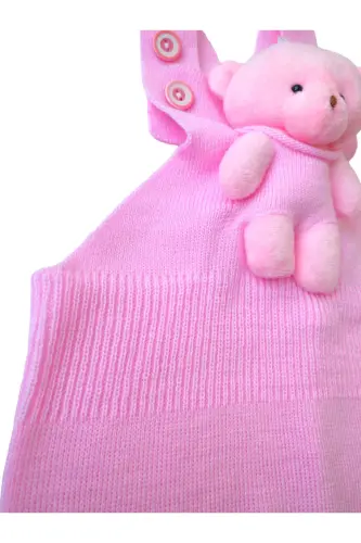Ayıcıklı Düğmeli Bebek Çocuk Triko Salopet Pembe - Pembe - GOGO BICI (1)