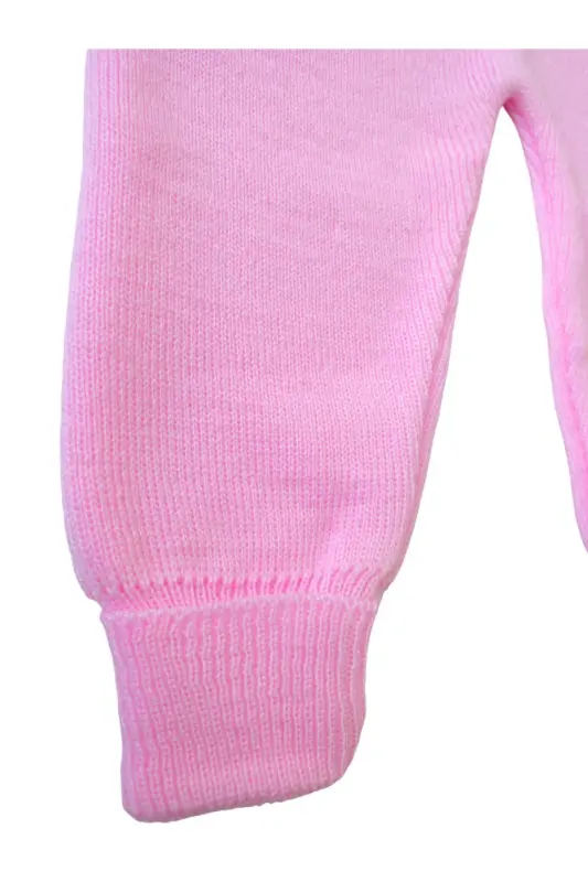 Ayıcıklı Düğmeli Bebek Çocuk Triko Salopet Pembe-Pembe - 3