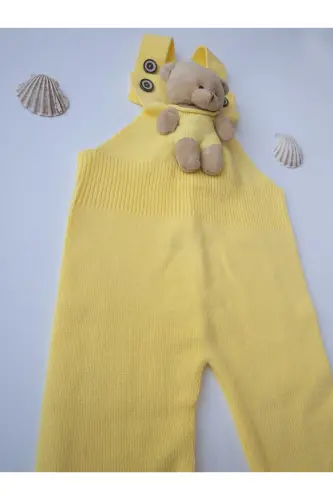 Ayıcıklı Düğmeli Bebek Çocuk Triko Salopet Sarı - Sarı - 6
