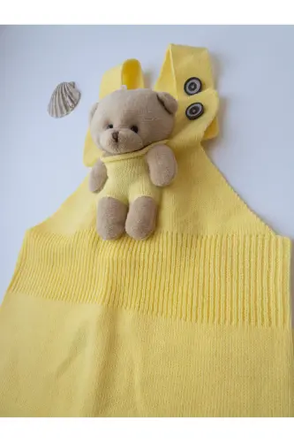Ayıcıklı Düğmeli Bebek Çocuk Triko Salopet Sarı - Sarı - 7