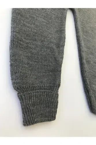 Ayıcıklı Düğmeli Bebek Çocuk Triko Tayt Salopet-Koyu Gri - 3