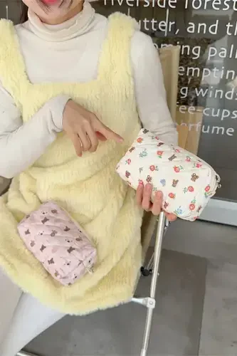 Ayıılı gulli makiyaj sumkasi maxsus dizayn - to'q sariq - BAHELS (1)