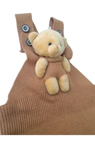 Ayıqli tugmali chaqaloq bolalar triko kombinezon jigarrang-jigarrang - GOGO BICI (1)