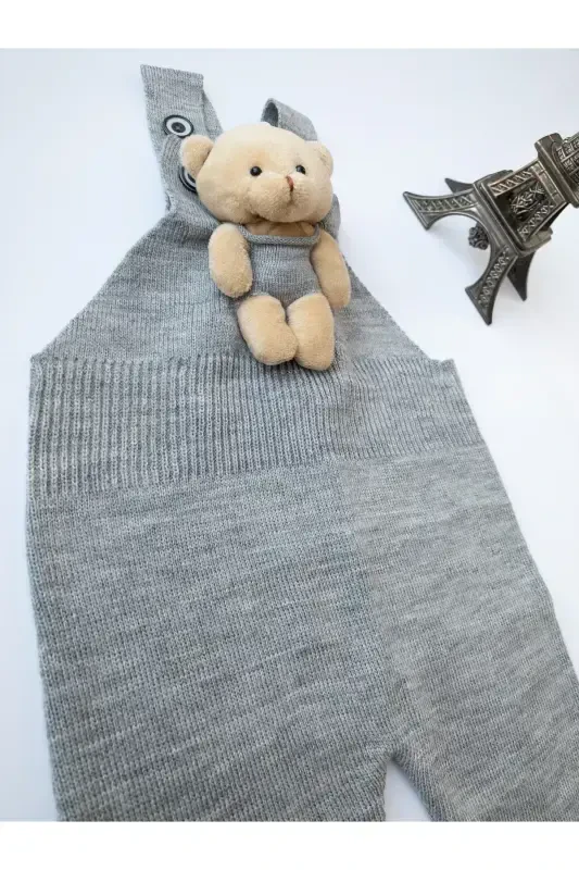 Ayıqlı tugmali chaqaloq bolalar triko kombinezon, kulrang-kulrang - 2