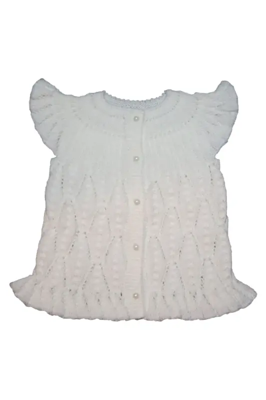 Aykır-ı Bebe Handknitted Baby Vest with Oleaster Leaf Motif-White - 2