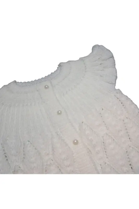 Aykır-ı Bebe Handknitted Baby Vest with Oleaster Leaf Motif-White - 3