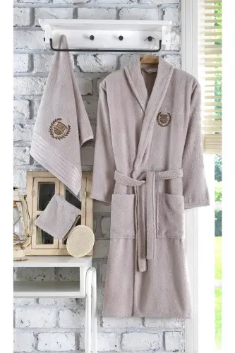 Ayla 5 Piece Single Embroidered Bathrobe Set | Bathrobe Set | Bathrobe | Dowry Set-Brown 