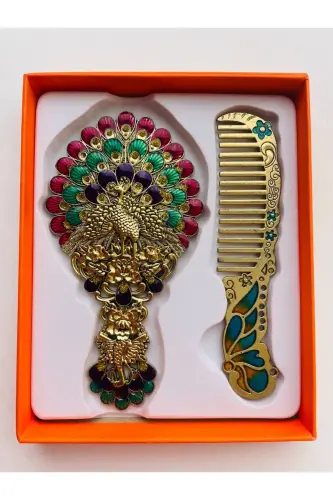 Ayna Tarak Seti, Çiçekli, Metal,-Eskitme - GALATA GIFT (1)