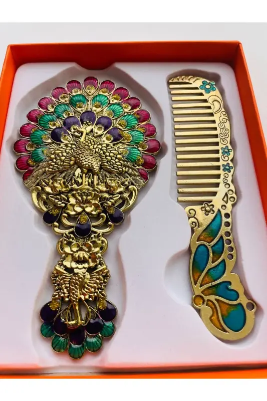 Ayna Tarak Seti, Çiçekli, Metal,-Eskitme - 3