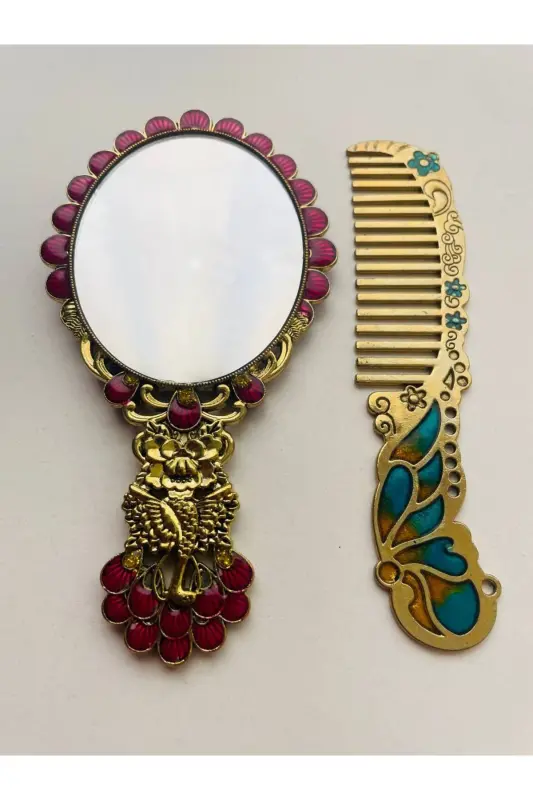 Ayna Tarak Seti, Çiçekli, Metal,-Eskitme - 4