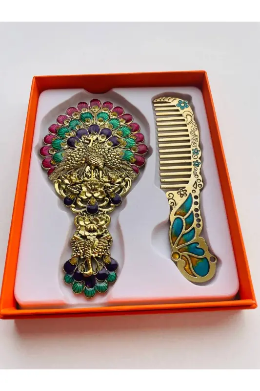 Ayna Tarak Seti, Çiçekli, Metal,-Eskitme - 7