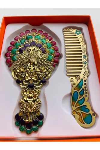 Ayna Tarak Seti, Çiçekli, Metal,-Eskitme - 3