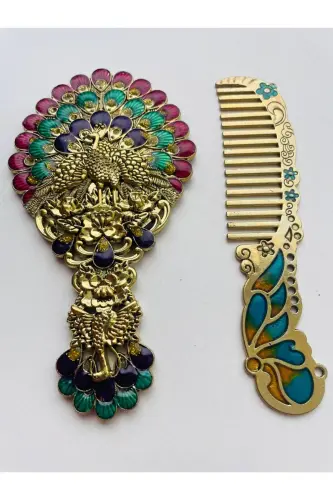 Ayna Tarak Seti, Çiçekli, Metal,-Eskitme - 5