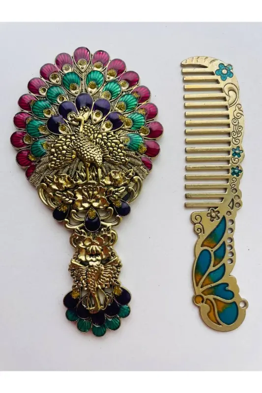 Ayna Tarak Seti, Çiçekli, Metal,-Eskitme - 6