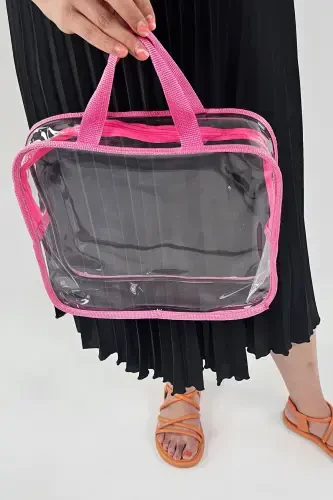 Ayol 3 dona pushti rangli shaffof sayohat uchun kosmetik sumkasi shaffof kosmetik sumkasi-pushti - WOYS BAGS (1)