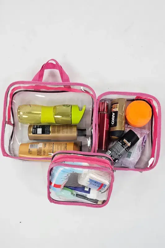 Ayol 3 dona pushti rangli shaffof sayohat uchun kosmetik sumkasi shaffof kosmetik sumkasi-pushti - 6