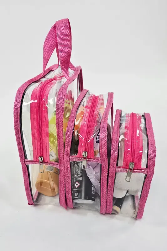 Ayol 3 dona pushti rangli shaffof sayohat uchun kosmetik sumkasi shaffof kosmetik sumkasi-pushti - 7