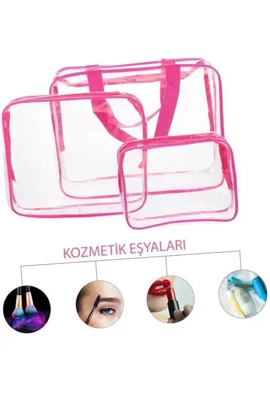 Ayol 3 dona pushti rangli shaffof sayohat uchun kosmetik sumkasi shaffof kosmetik sumkasi-pushti - 8