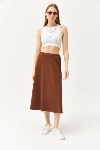 Ayol achchiq qahva beli lastikli dokimli burma yubka E - 2