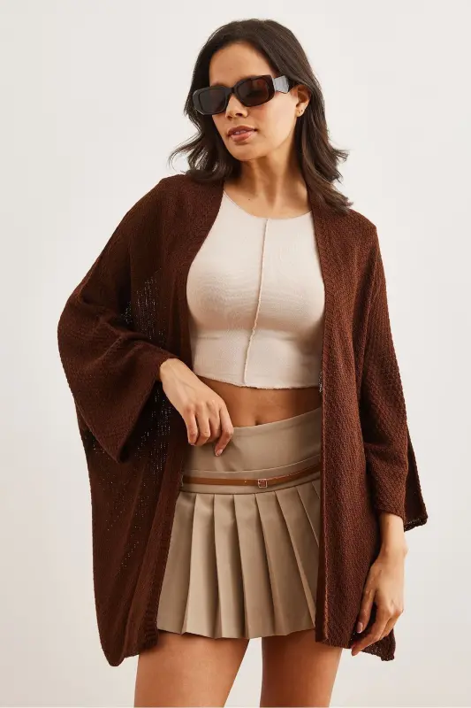 Ayol Achchiq Qahva Ko'rshapalak Bahor Cardigan HRK-19000057-Achchiq Qahva - 2