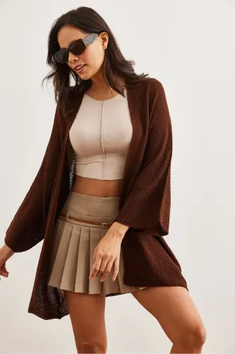 Ayol Achchiq Qahva Ko'rshapalak Bahor Cardigan HRK-19000057-Achchiq Qahva - 3
