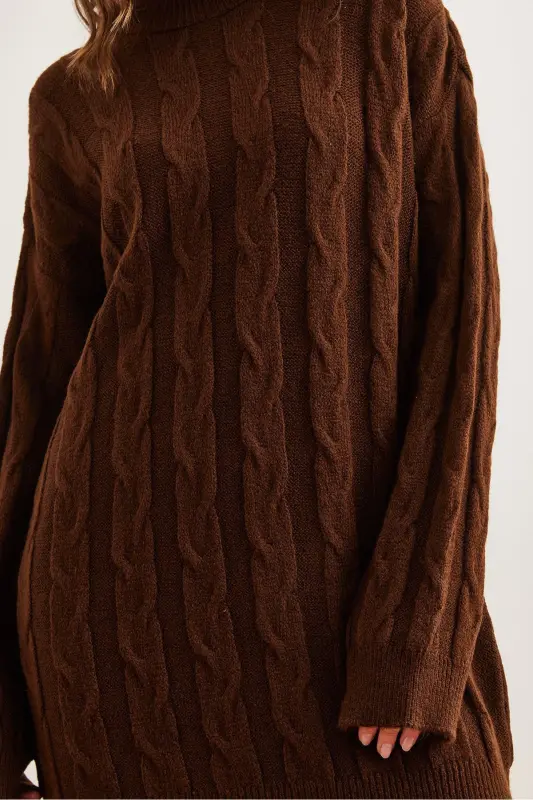 Ayol achchiq qahva soch o'rimi trikotaj tunik ko'ylak ELB-1 - 7