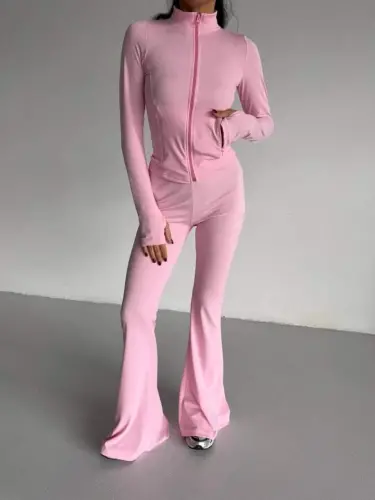 Ayol baliqchi yoqali cho'ntakli detalli kurtka va ispancha etakli sport kostyumi - BÜYÜKBEDENIZ (1)