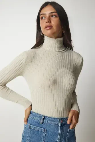 Ayol Bej Balikchi Yaka Fitilli Asosiy Kozok bv00095-Bej - HAPPINESS İSTANBUL (1)