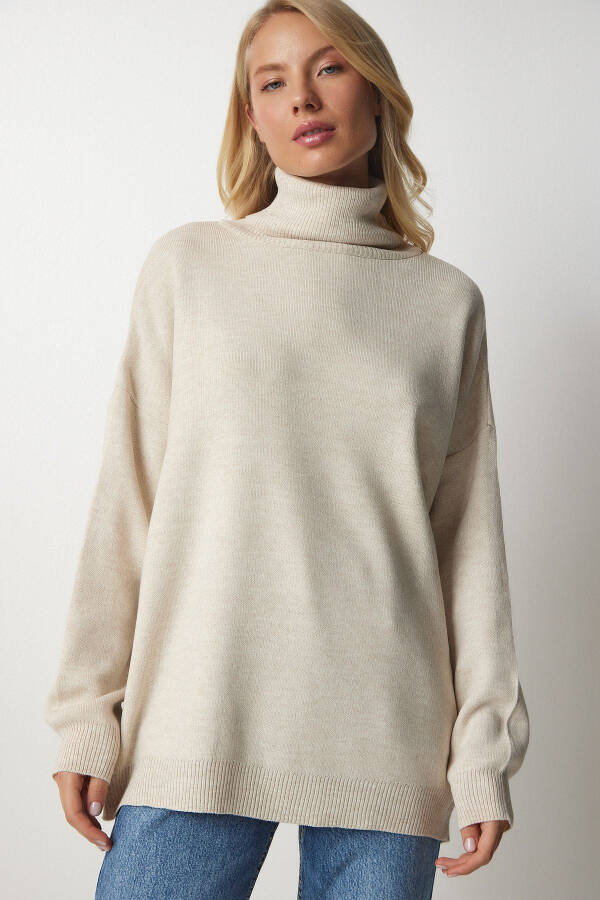 Ayol Bej Balıqçı Yoqa Oversize Triko Kozok BV0008 - 2