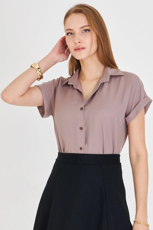 Ayol bej qisqa yengli ko'ylak ARM-19Y001065-BEJ - ARMONIKA