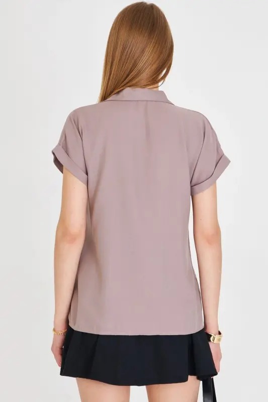 Ayol bej qisqa yengli ko'ylak ARM-19Y001065-BEJ - 5