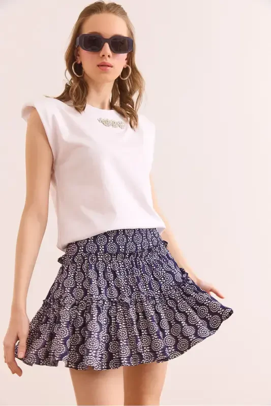 Ayol binafsha parcha shortikli yumshoq teksturali elastik mini - OLALOOK