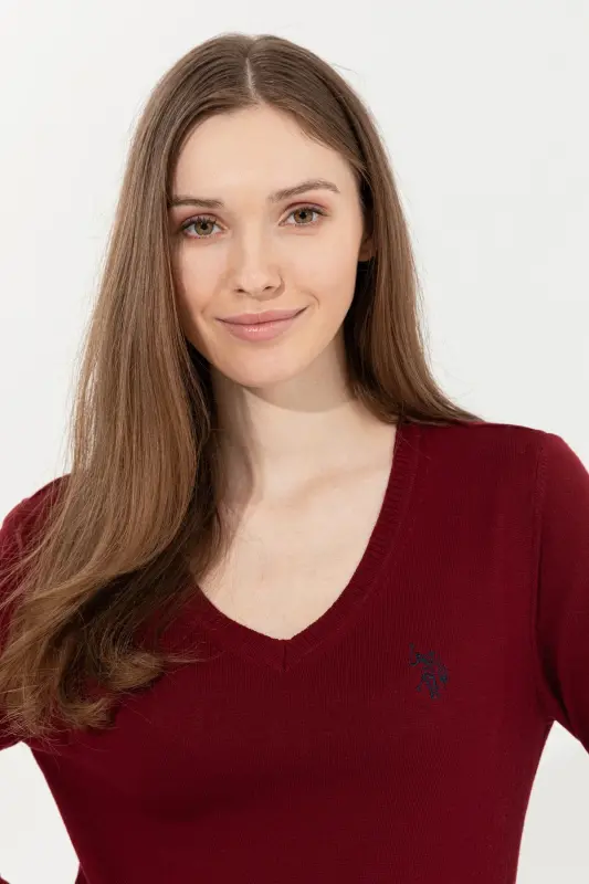 Ayol Bordo Asosiy V Bo'yinli Jumper 50251903-VR014-1050299 - U.S. POLO ASSN.