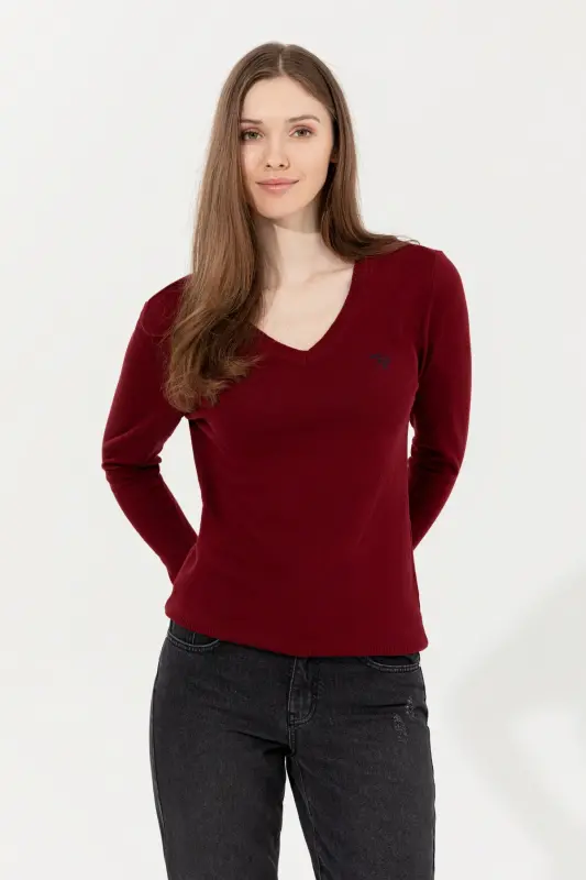 Ayol Bordo Asosiy V Bo'yinli Jumper 50251903-VR014-1050299 - 2