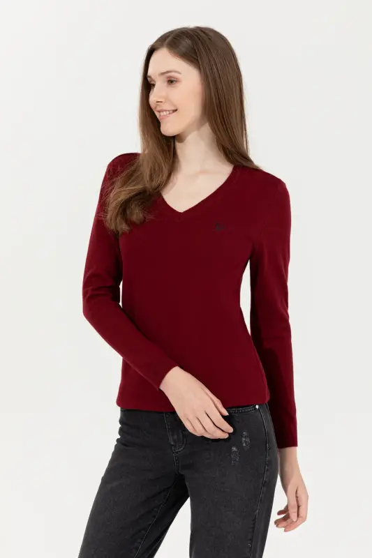 Ayol Bordo Asosiy V Bo'yinli Jumper 50251903-VR014-1050299 - 3