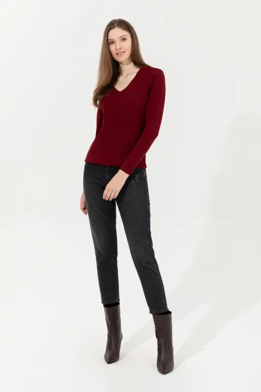Ayol Bordo Asosiy V Bo'yinli Jumper 50251903-VR014-1050299 - 4