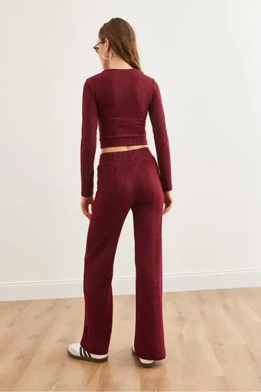 Ayol Bordo Dokulu Armali Pastki Yuqori Tushgan Jamoa TKM-19000314-Bordo - 6