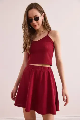 Ayol Bordo Etek Bluz Tuzilmali To'plam TKM-19000373 - 3