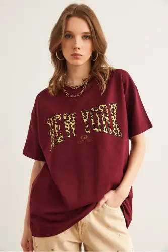 Ayol Bordo Leopard Nyu-York bosmali 2 Ip Qulay Qoli - 6
