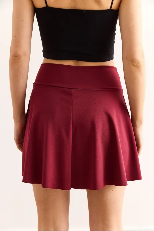Ayol bordo shortikli mini klöş yubka ETK-19000318-Bor - 6