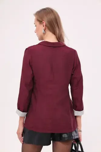 Ayol Bordo Yengi Ichki Chiziqli Bitta Tugmali Kurtka ARM-22K001122-Bordo - 5