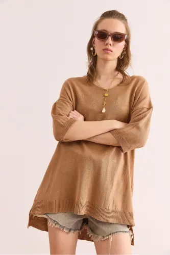 Ayol Camel V bo'yin qisqa yengli keng bluz BLZ-190 - 10